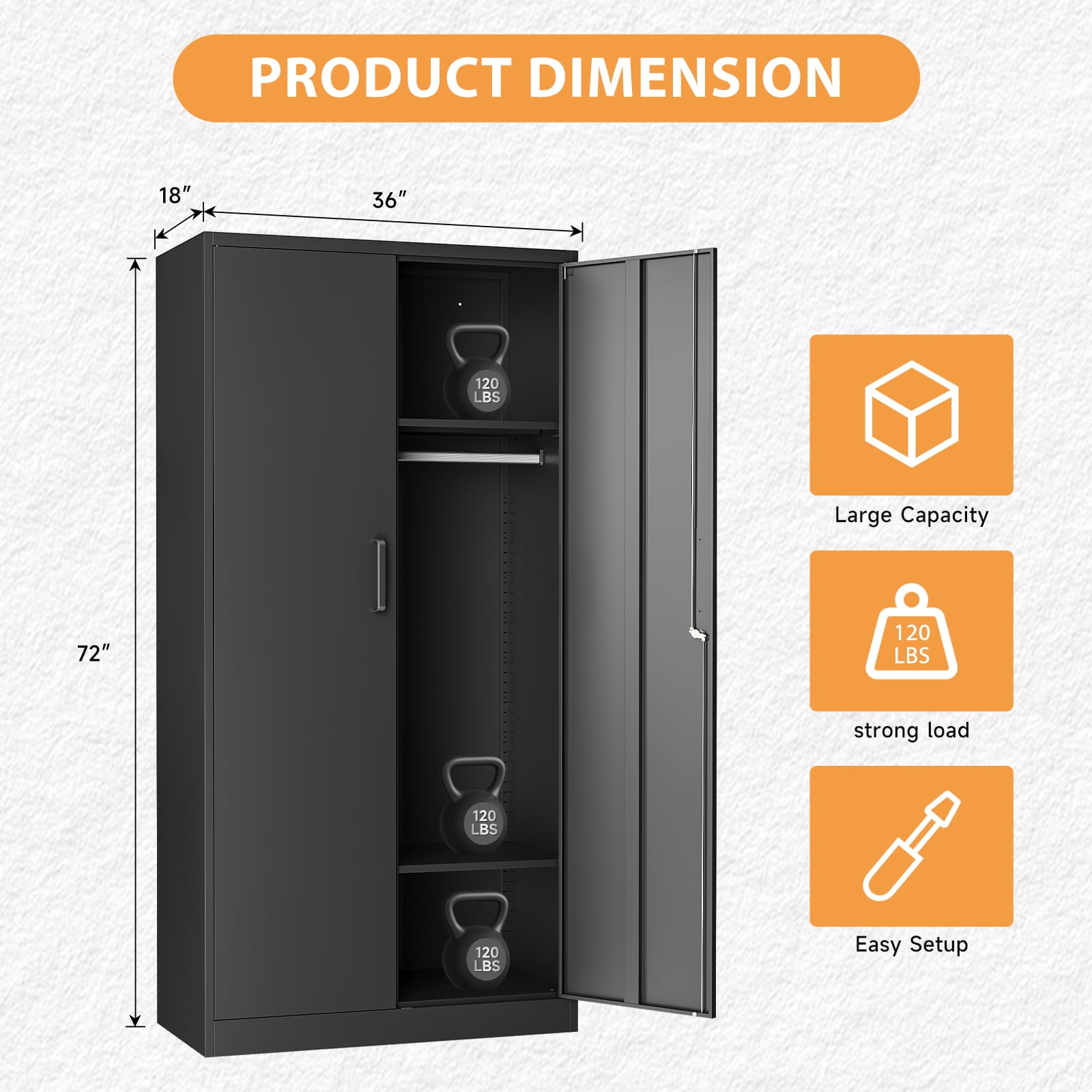 STANI Metal Armoire Closet with Lock, 72" Tall Wardrobe Cabinet with Hanging Rod,Black Steel Clothing Locker Storage for Home,Bedroom,Office,Employee