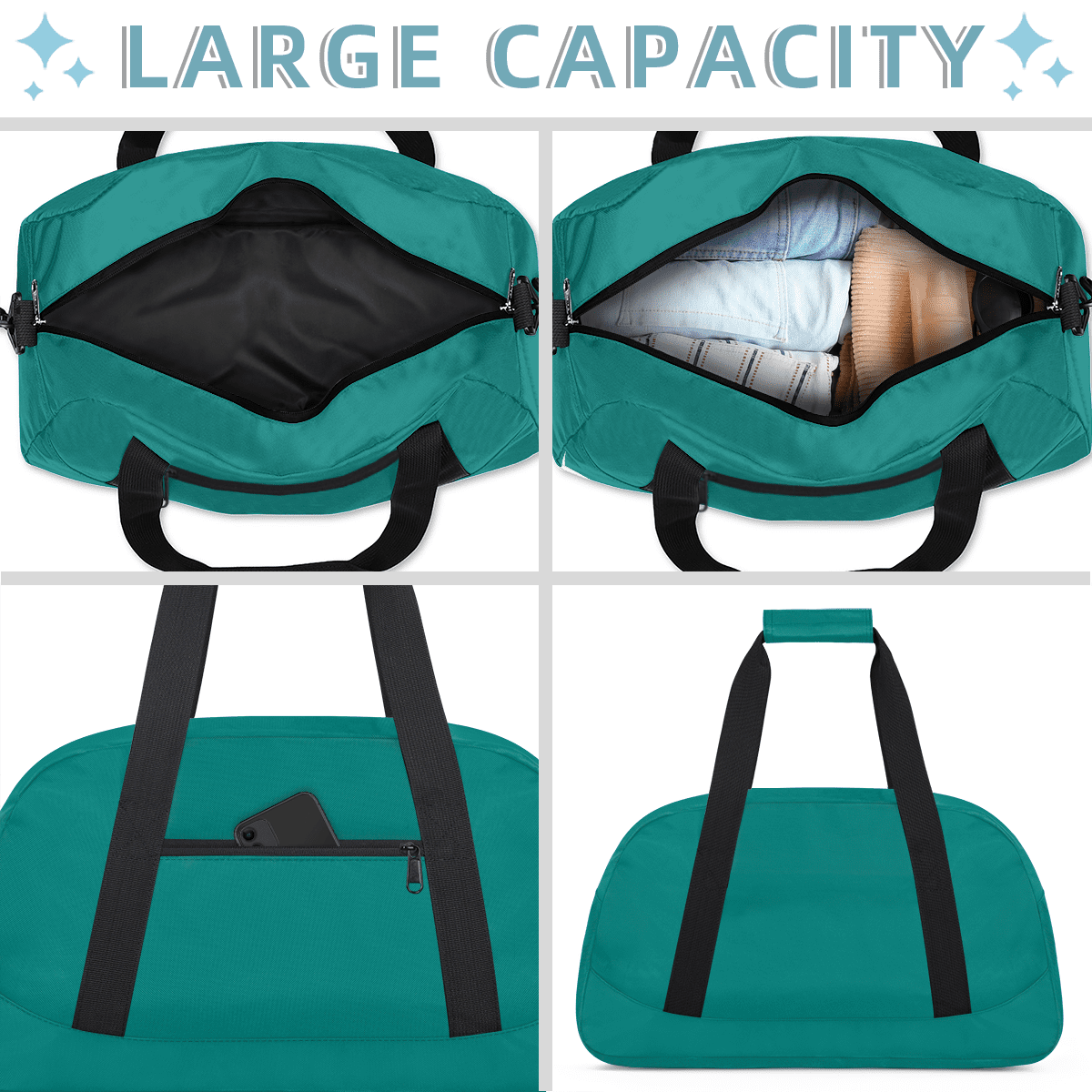 Herdesigns Teal Sports Duffle Bag for Women & Men, Gym Bag Dance Bag Overnight Bag Carry On Weekender Travel Bag