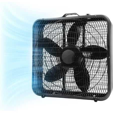 Box Fan with Carry Handle, 20 inch, 3 Speed Full-Force Air Circulation with Air Conditioner, Floor Fan, Bedroom Fan, Airflow 15.03 ft/sec, Ideal for Home, Bedroom & Office, CZ200ABK
