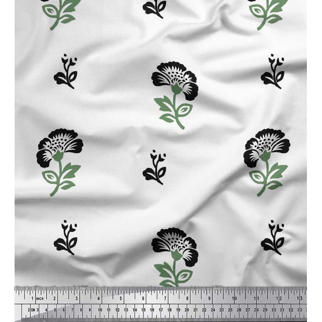 Soimoi Rayon Fabric Leaves & Floral Block Fabric Prints by Yard 56 Inch Wide