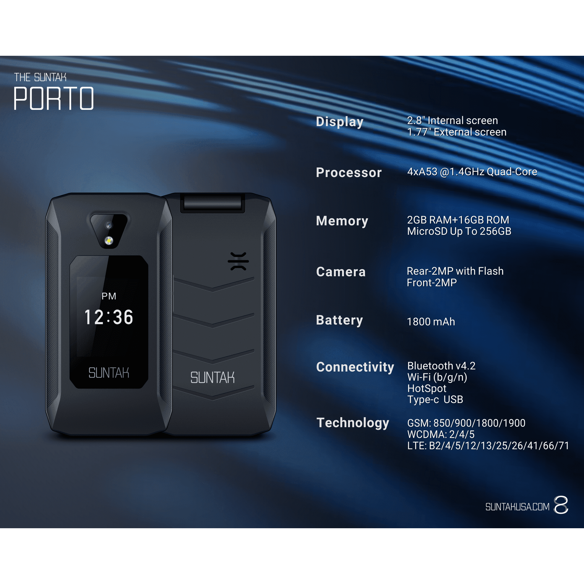 Suntak Porto Flip Phone - 3-Month Service Plan Included