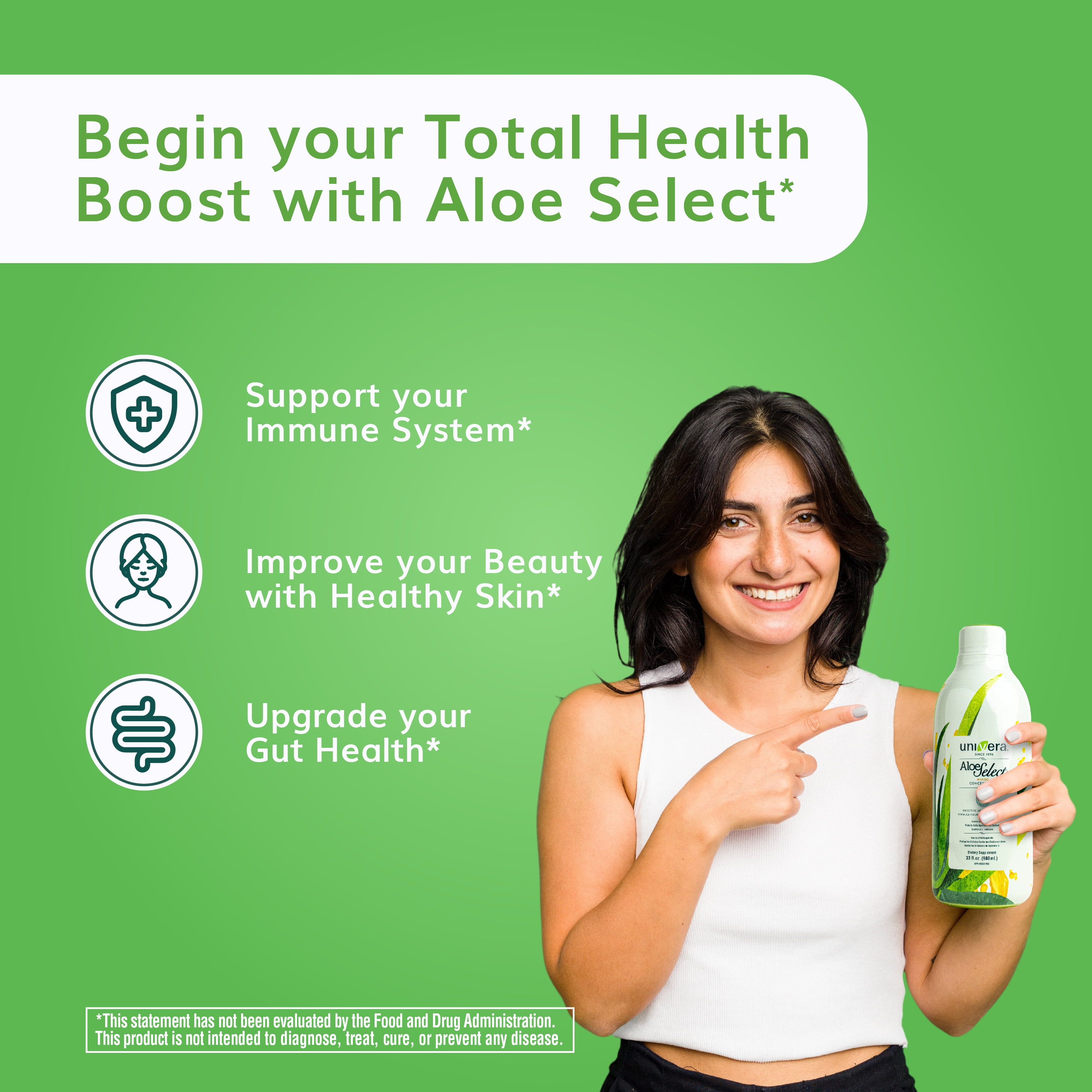 Univera Aloe Select Mango - Prebiotic Supplement to Boost Immune Support, Digestive Enzymes for Gut Health w/ Hand-Harvested Aloe Vera, 400mg per Serving - 30 Day Supply