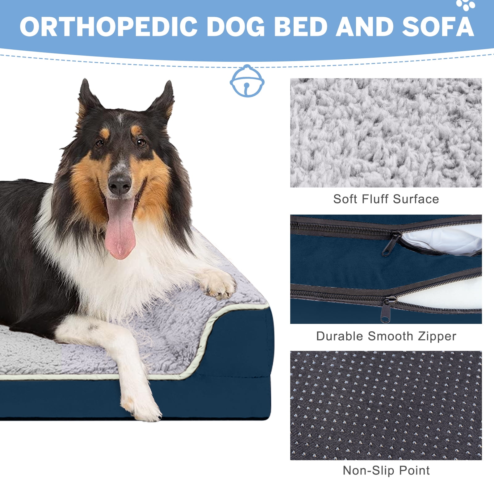 PayUSD Dog Bed for Large Medium Small Dogs Orthopedic Dog Sofa Bed Non Slip Pet Couch with Removable Washable Cover Supportive Egg Crate Foam S to XL