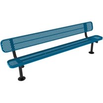 Coated Outdoor Furniture Heavy-Duty Outdoor Bench Thermoplastic Coated, Punched Steel, Commercial-Grade Seating, Made in America (Surface with Back, 8 Ft, Light Blue)