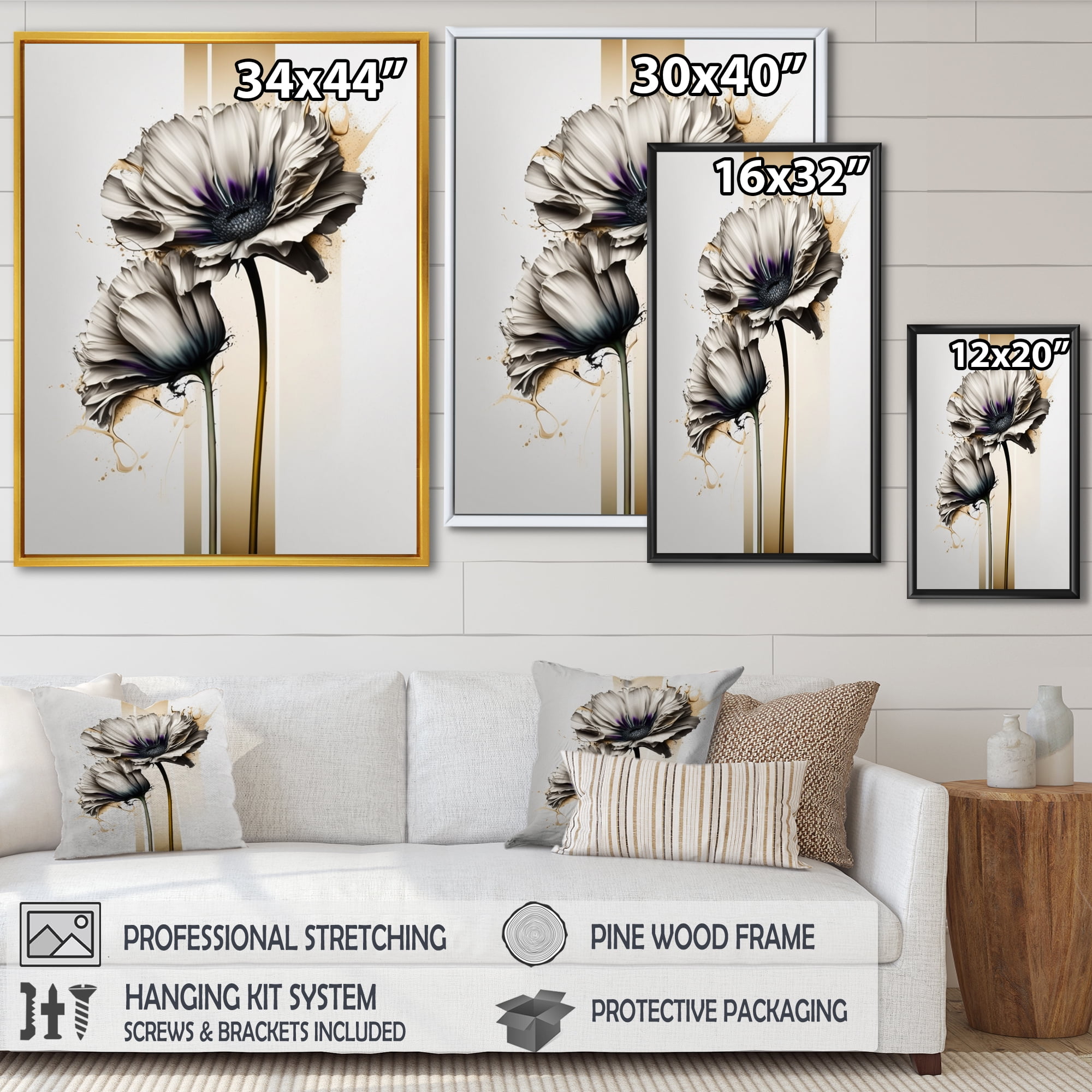 Designart 'White Gerbera Flower On Golden Beige Paint I' Canvas Wall Art
