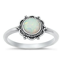 CHOOSE YOUR COLOR Fancy Bali White Simulated Opal Ring .925 Sterling Silver Band CZ Female Size 5