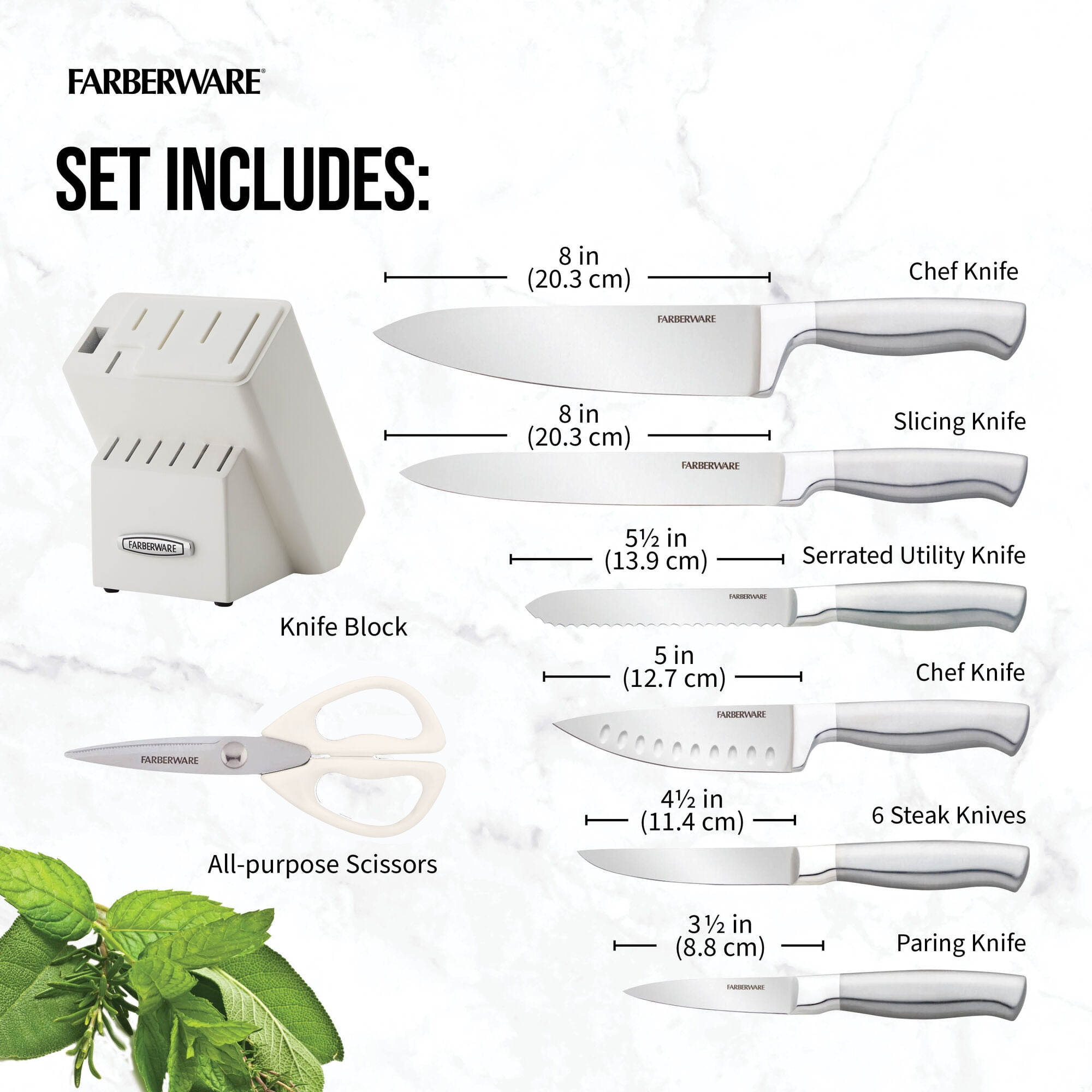 Farberware Edgekeeper 13-Piece Stainless Steel Knife Block Set with Built-In Knife Sharpener