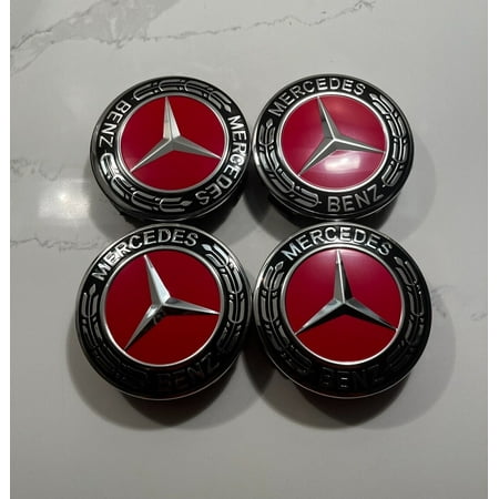 4-piece set of red wheel center covers suitable for Mercedes-Benz wheel rims Black Star 75mm A2204000125-