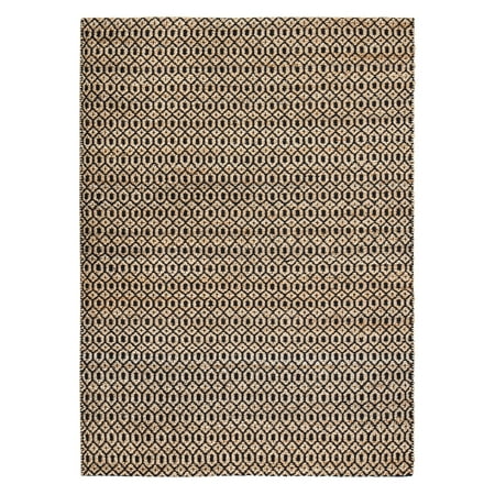 Anji Mountain Goldfinger Indoor Area Rug Hexagons and squares combine on the Anji Mountain Goldfinger Indoor Area Rug  creating a bold  contemporary look. This modern area rug features deep black dyed colors in natural natural fibers and upcycled cotton with handloom woven construction.