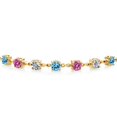 thumbnail image 2 of Gem Stone King 18K Yellow Gold Plated Silver Lab Grown Diamond Tennis Bracelet for Women Topaz Pink Moissanite (2.96 Cttw, Fully Adjustable up to 9 inch), 2 of 3