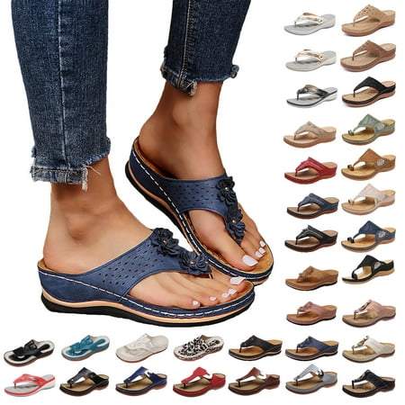 

Jsezml Orthopedic Sandals for Women Dressy Summer Thong Sandal Walking Slippers with Arch Support Vintage Wedge Flip Flop