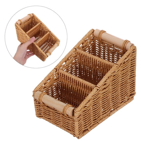 OUNONA Rectangular Faux Rattan Storage Basket with Dividers for Kitchen Drawer, Countertop Organizer and Home Storage Solution