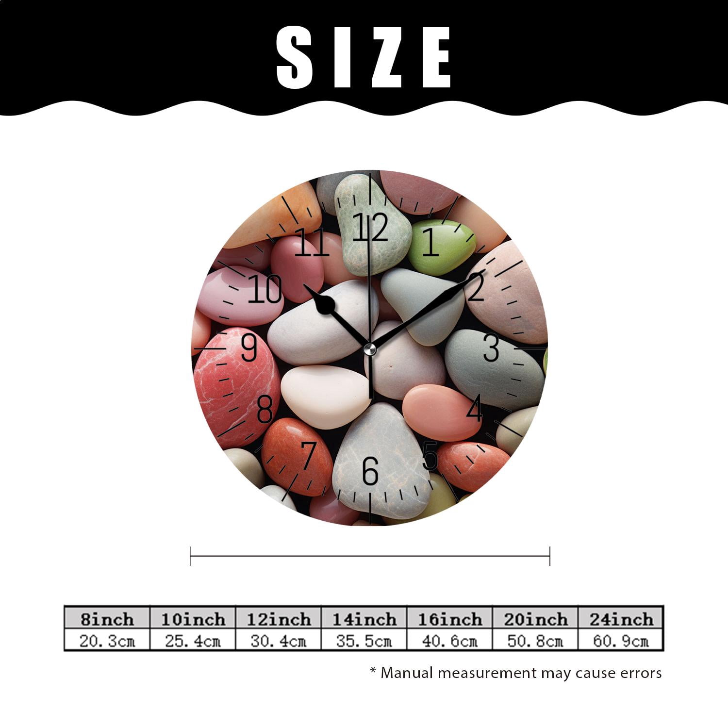 12 Inch Wall Clock Battery Operated Silent Clock Decorative for Office, Kitchen, Outdoor, Living Room，Cobble Stone Picture
