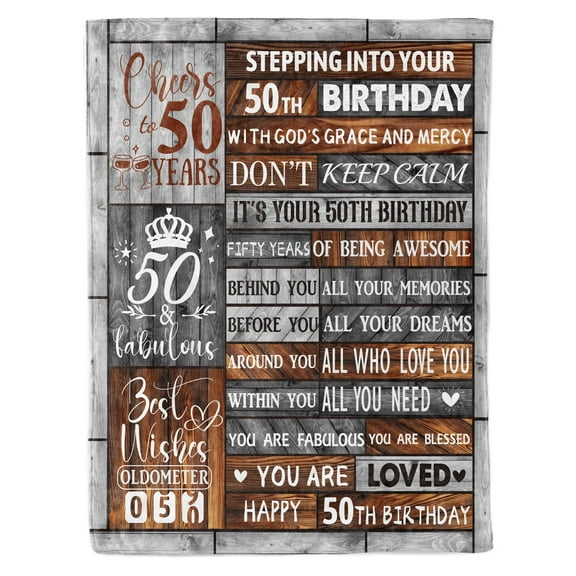 HiiKaa 50th Birthday Gifts for Men Women,Gifts for Women Men Turning 50, Men's 50th Birthday Gift Ideas,60"x50" Blanket Birthday Decorations for Her or Him,Brown