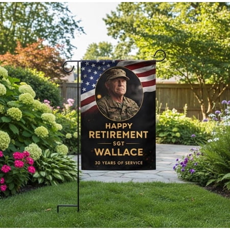 Military Retirement Garden Flag Personalized Photo, Veteran Yard Banner Patriotic Gift