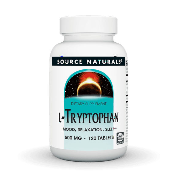 Source Naturals L-Tryptophan Amino Acid Tablets, Supplement for Mood, Relaxation, and Sleep Support , 500mg, 120 Count