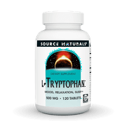 Source Naturals L-Tryptophan Amino Acid Tablets, Supplement for Mood, Relaxation, and Sleep Support , 500mg, 120 Count