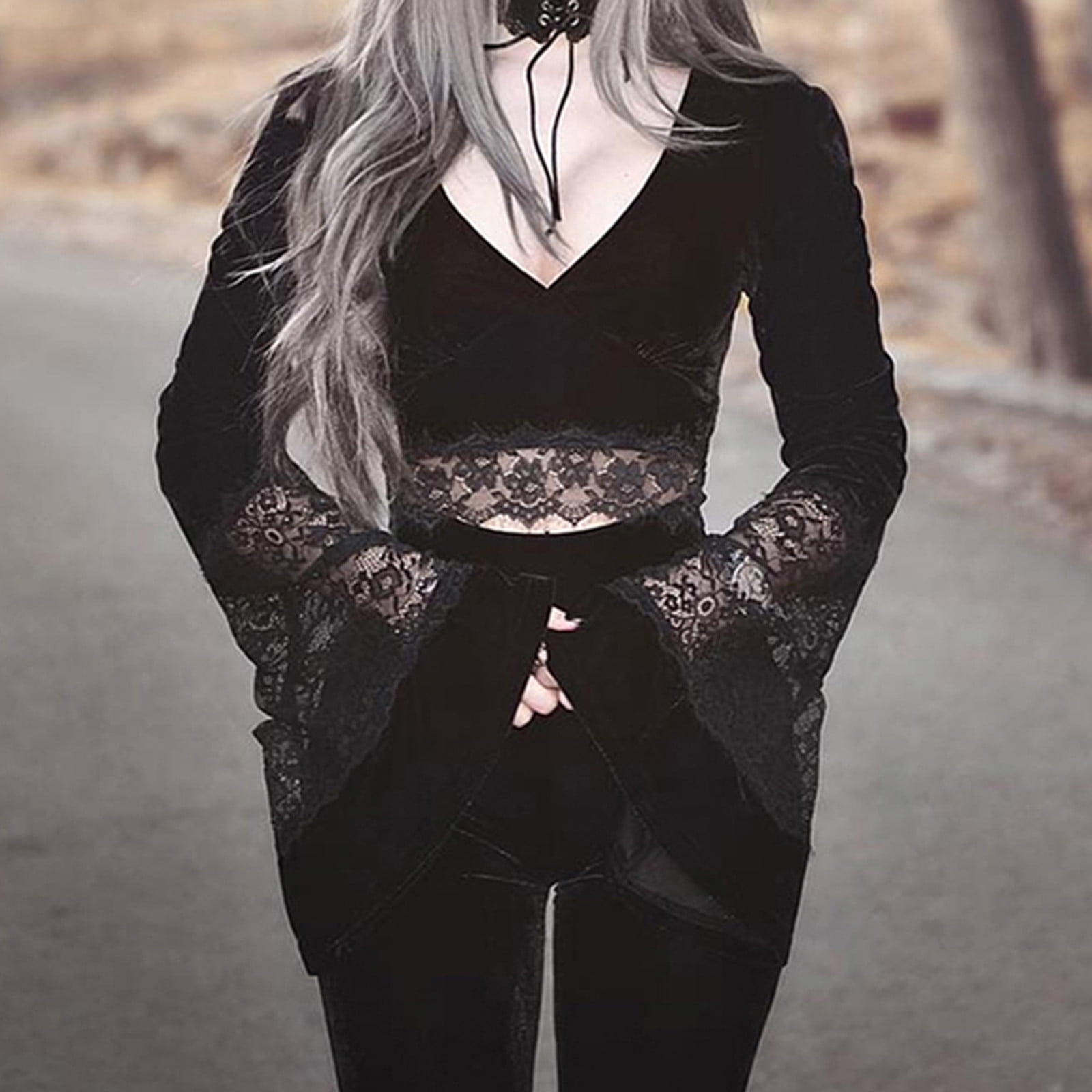 Goth T-shirts For Womens Sexy Gothic Retro Elegant Black Lace Long Sleeve  Hollow Top Shirt Gothic Clothes Футболка Женская @40 - T-shirts - AliExpress