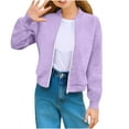thumbnail image 3 of Fall/Winter Saving! HVOBTTY Toddlers Convertible Short Jacket, Girl's Fall and Winter Coats, Girls' Casual Versatile Solid Color Pocket Long Sleeve Zipper Short Jacket Purple, 13-14 Years, 3 of 5