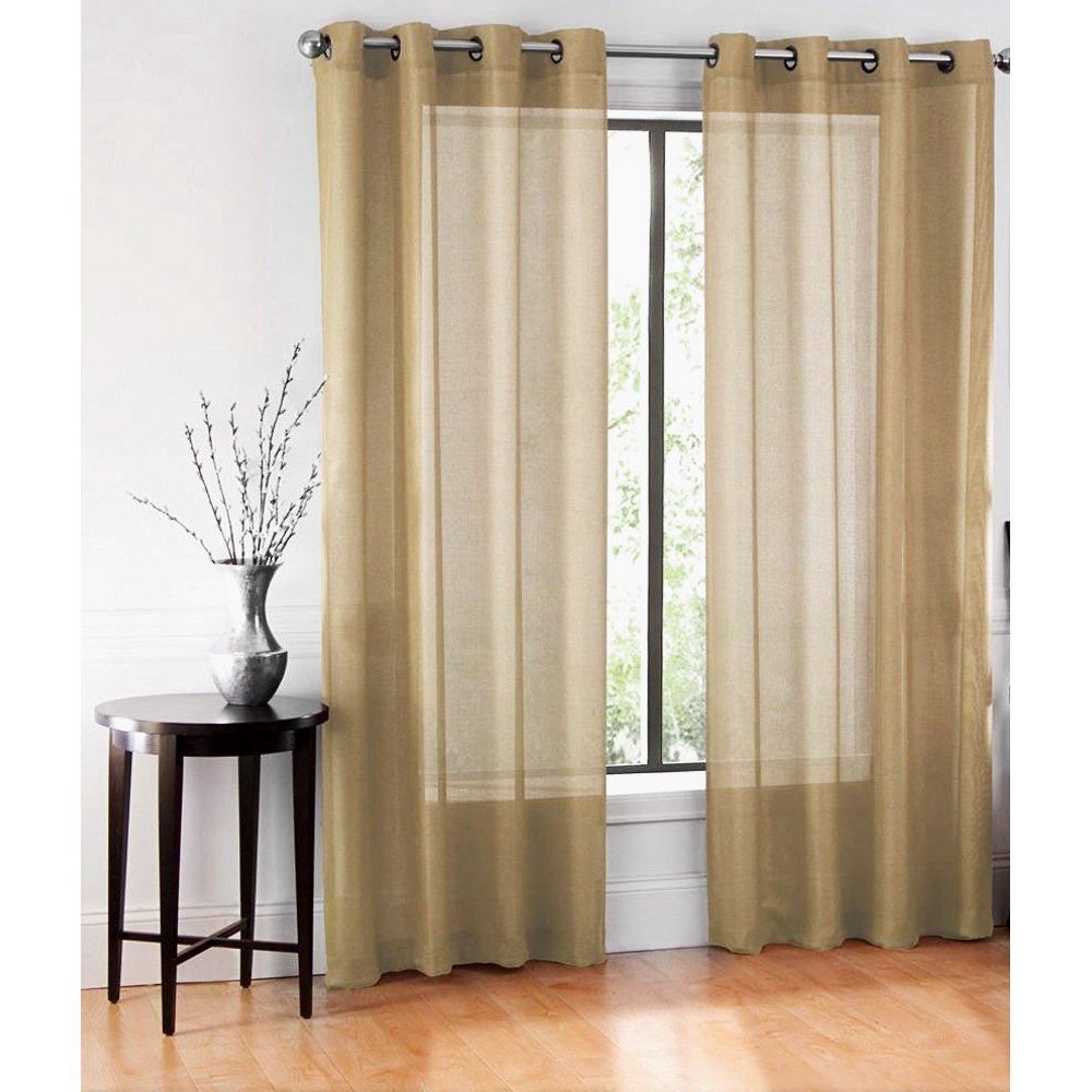 2 Panel Chevron Taupe Pattern Design Voile Sheer Window Curtain 8