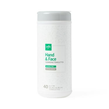 Medline Hand and Face Wipes, Fragrance Free and Alcohol Free, Pack of 40 Wipes