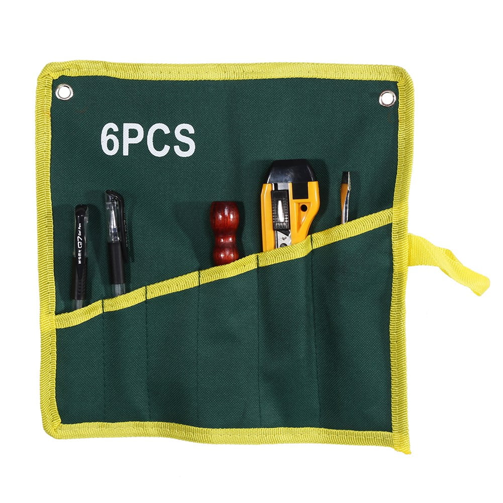 WALFRONT 1Pc Durable Canvas 6/8/10/12/14/25 Pockets Spanner Wrench Tool Roll Up Storage Bag