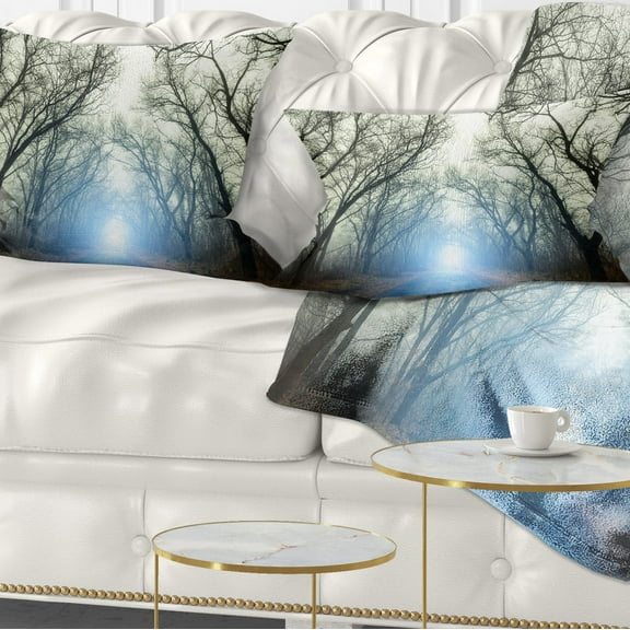 Designart Blue Light in Foggy Autumn - Landscape Photo Throw Pillow - 12x20