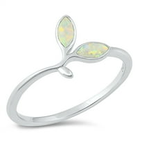 CHOOSE YOUR COLOR White Simulated Opal Tiny Olive Branch Leaf Ring .925 Sterling Silver CZ Female Size 6