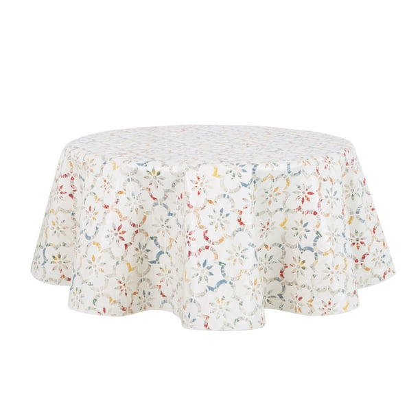 Mainstays Ogee Tile PEVA Tablecloth, Multi, 70" Round, Available in