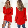 thumbnail image 6 of Women Warm Sweater Solid Color O Neck Loose Cotton Knitted Pullover Long Sweater Casual Oversize Blouse Ladies Hipster Clothing, 6 of 6