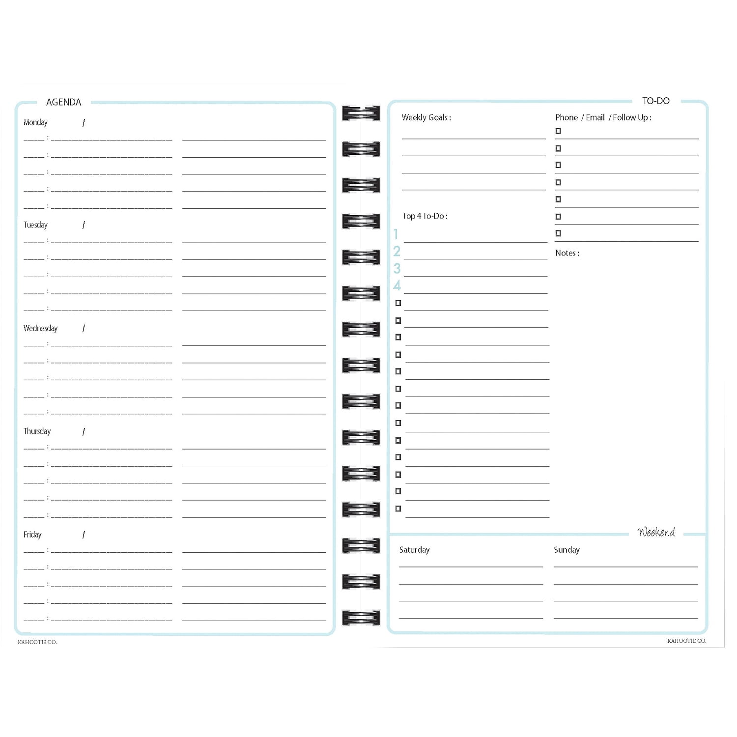 Kahootie Co. Kahootie Co Weekly Planner 6" x 9" Teal and White (ITKWTW)
