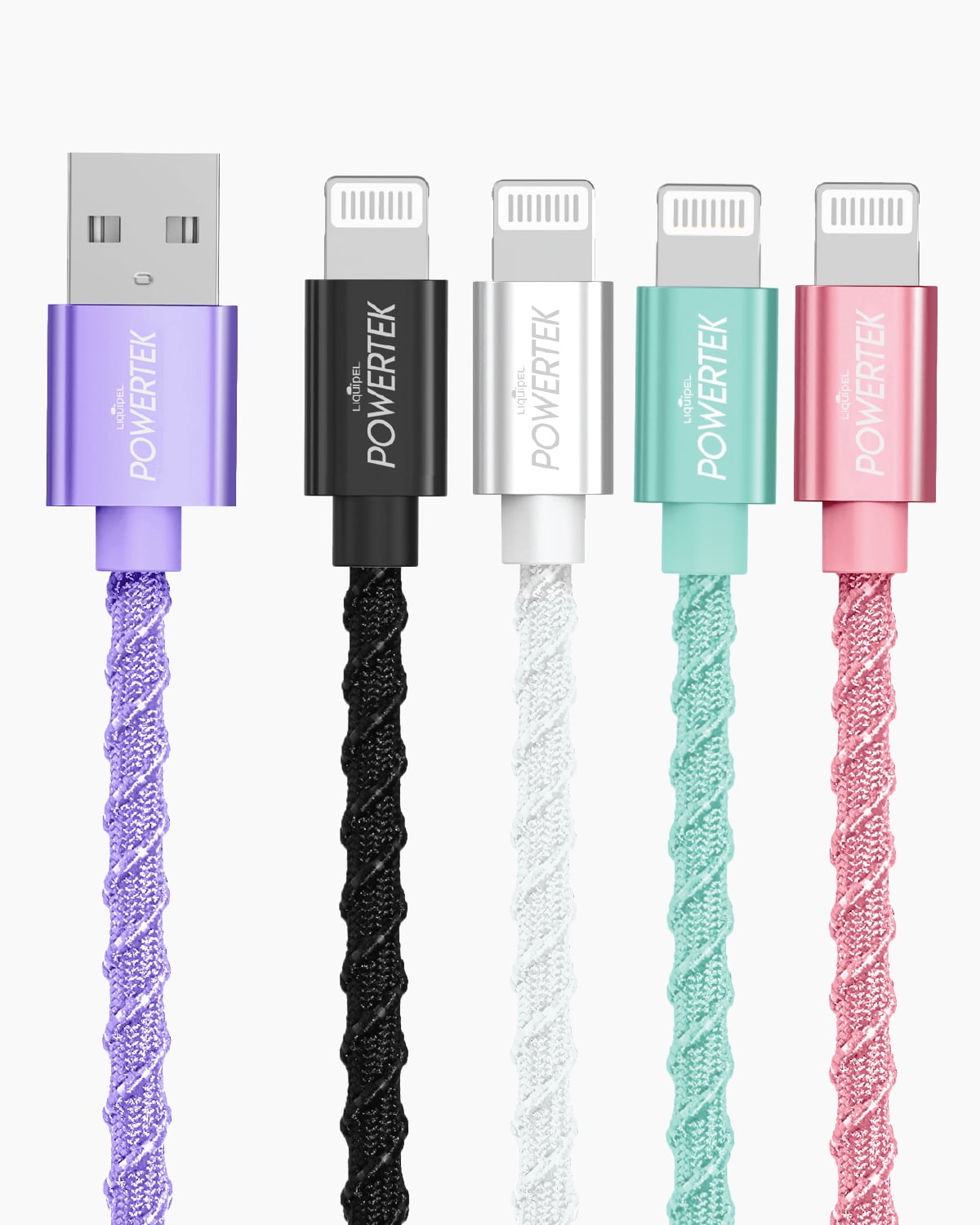 Liquipel Powertek iPad & iPhone Charger Cable, Fast Charging 6ft MFI Certified Lightning to USB Cord, Twizzler Mint