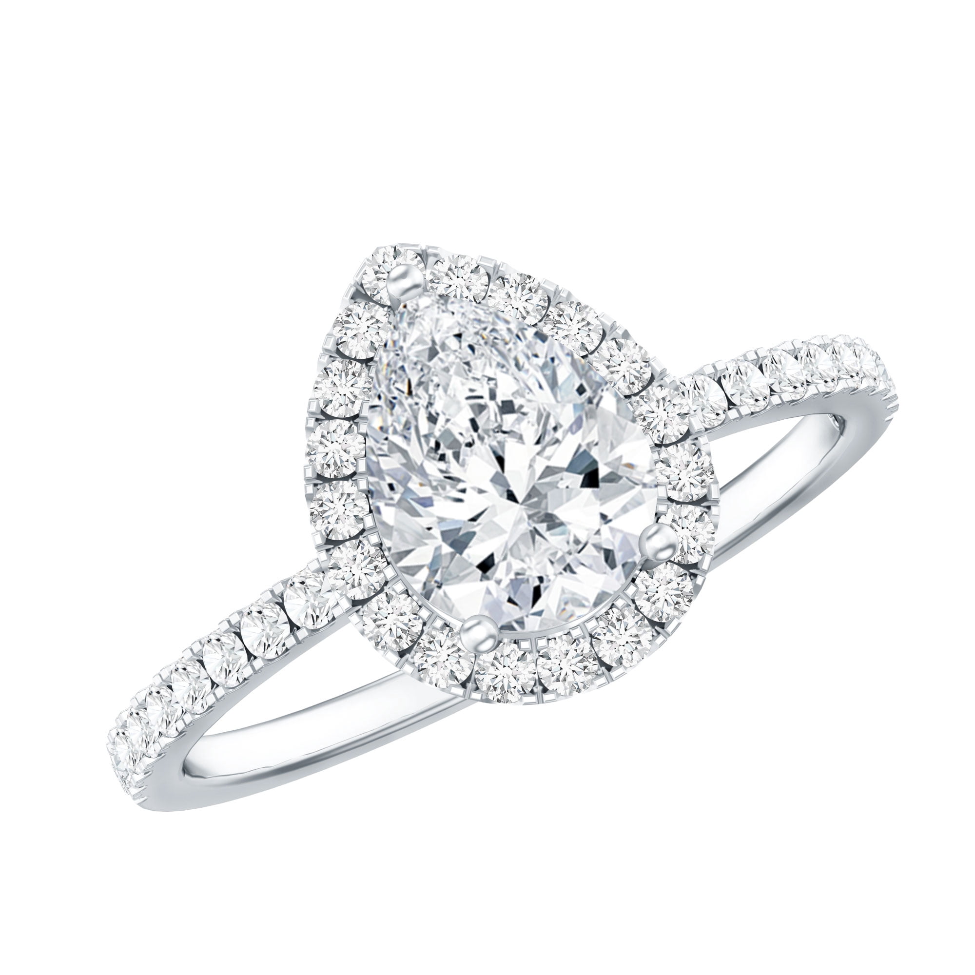 Rosec Jewels Lab Grown Diamond Pear Engagement Ring - Halo Ring - EF-VS Quality - Ready to Gift, 925 Sterling Silver, US 4.00