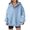 thumbnail image 2 of BSDJILFG V-Neck Hooded Sweatshirt for Juniors Loose Fit Hoodie Long Sleeve Solid Color Pullovers, 2 of 7