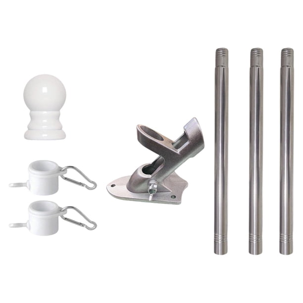 Kit de asta de bandera con anillos giratorios, soporte para exhibición de banderas en exteriores, pared exterior de la casa Plata
