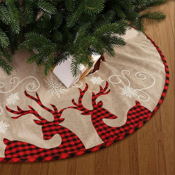 Christmas Tree Skirt 32 Inches, Snowflake-Reindeer,Xmas Tree Skirt Christmas Decor for Indoor Christmas Tree Decor