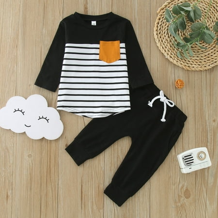 

Hbdhejl Outfit Set For Boys Girls Toddler Winter Long Sleeve Striped Prints Tops Pants 2Pcs Outfits Clothes Set Black 2-3 Years