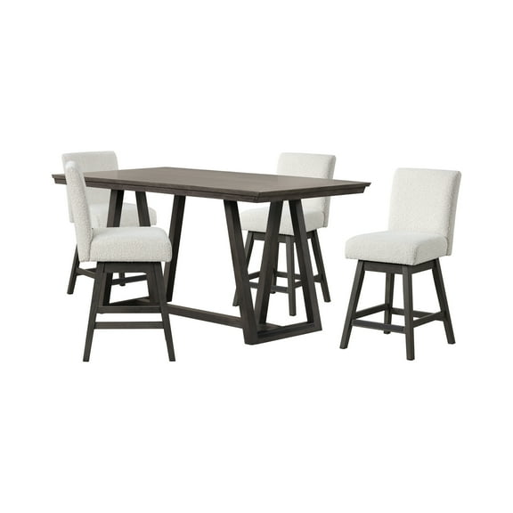 New Classic Furniture High Line Wood Counter Table & 4 Swivel Stools in White
