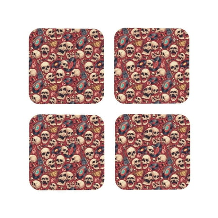

Leather Coasters with Heat-resistant for Drinks Skull record Guitar music Cup Coasters Cup Pad Mat for Tabletop Protection Coffee Table Office Desk and Housewarming Gift