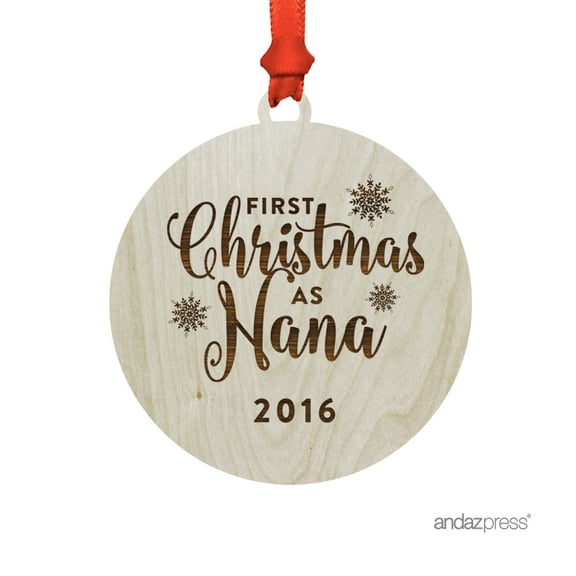 Laser Engraved Wood Christmas Ornament with Gift Bag, First Christmas as Nana 2017