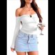 thumbnail image 1 of Tops de Larga con Hombros Descubiertos para Mujer, Ideales para Salir, Clubs de Moda de Otoño Y2K, Conciertos de Crema M, 1 of 9