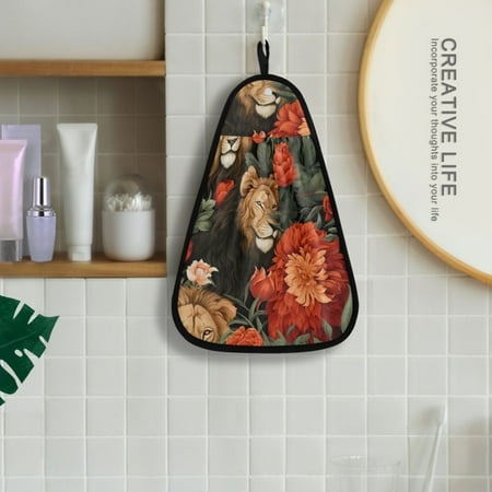 

Lions Floral Flowers Hanging Towel Kitchen Hand Towel Bathroom Absorbent Towel Machine Washable Quick Dry Dishcloths
