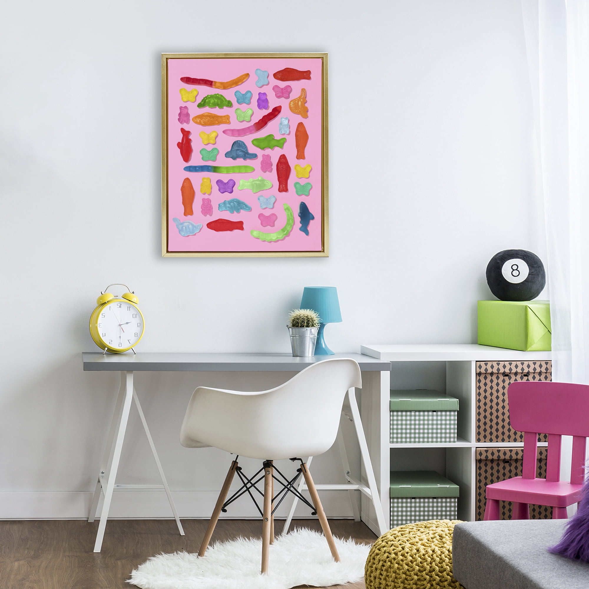 Stupell Industries Pink Gummy Animal Collage Gold Framed Floater Canvas Wall Art, design by LISH Creative