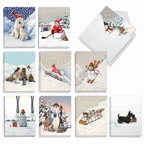 The Best Card Company 20 Assorted Christmas Notes Pack Set 4x5.12 w/ Envelopes, 10x2 Designs, For Men, Women, Winter Wonderland Wildlife AM2913XSG-B2x10