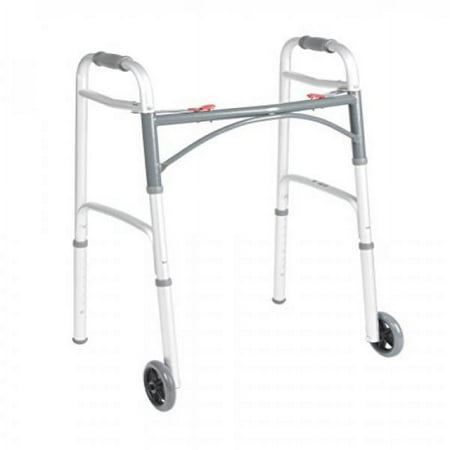 Folding 2-button walker, 5" wheels-glides, adult, case of 4