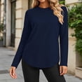 thumbnail image 5 of Chbgutlmr Womens Tops Long Sleeve Crew Neck Curved Hem T-Shirts Casual Loose Fall Comfy Basic Solid Color Tops, 5 of 7
