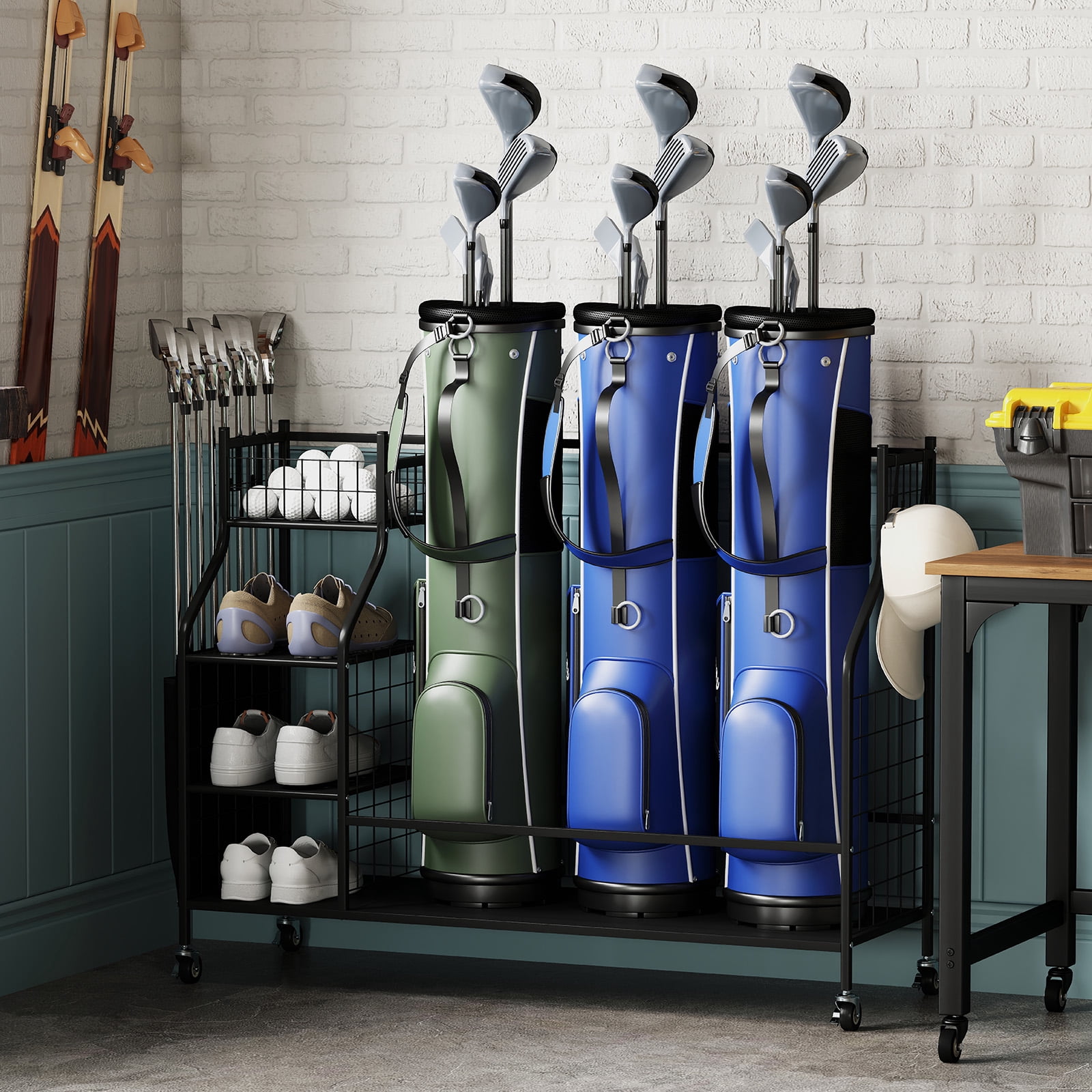 Gymax Golf Bag Organizer 3 Golf Bag Stand for Clubs Balls and Golfing Equipment