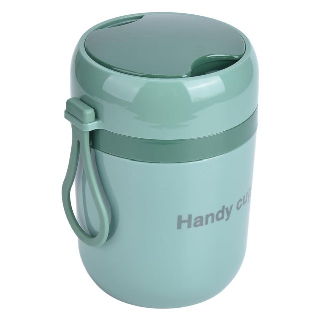 Frasco de Alimentos Aislado, Recipiente de Alimentos de Doble Capa Termo de Sopa Aislado con Cuchara Plegable y Tapa con asa para Viajes (Verde)