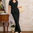 thumbnail image 3 of Summer Lounge Outfits for Women 2 Piece Bowknots Short Sleeve V Neck Shirt and Long Pants Soft Pjs Sets (M, Black), 3 of 7