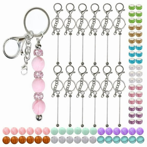 84Pcs Beadable Keychains Set,Keychains Bulk for Keychain Making Accessories with Silicone Beads Spacer Beads